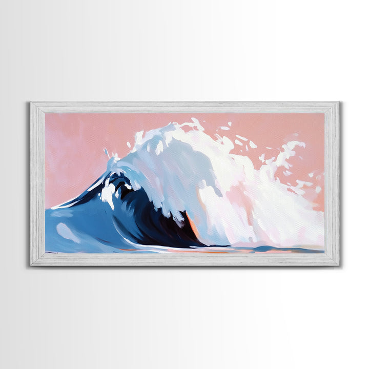 Blush Wave, Ocean Spray, Framed Canvas Print, Coastal Art, Modern Beach Decor, Serene Seascape, Surfer Aesthetic, Pastel Painting