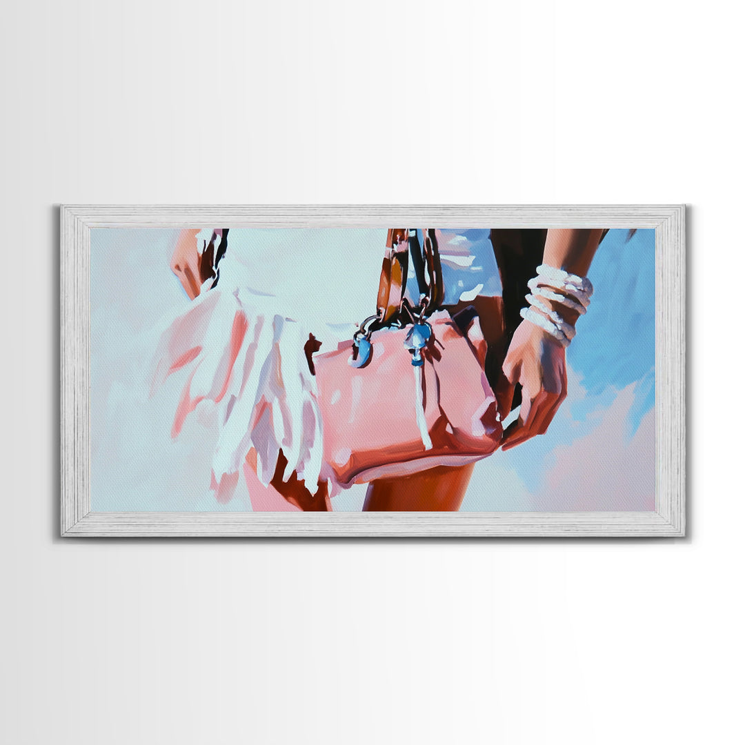 Beach Chic, Boho Fashion, Framed Canvas Print, Coastal Wall Art, Feminine Aesthetic, Pastel Painting, Modern Home Decor