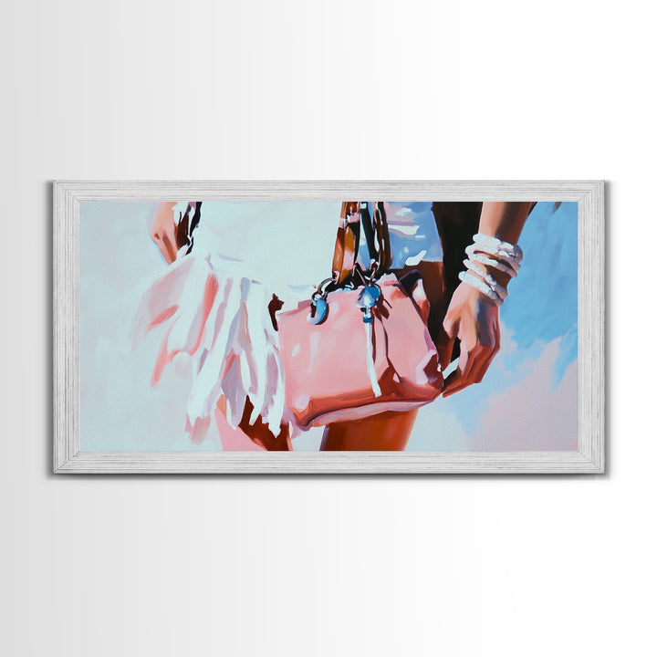 Beach Chic, Boho Fashion, Framed Canvas Print, Coastal Wall Art, Feminine Aesthetic, Pastel Painting, Modern Home Decor