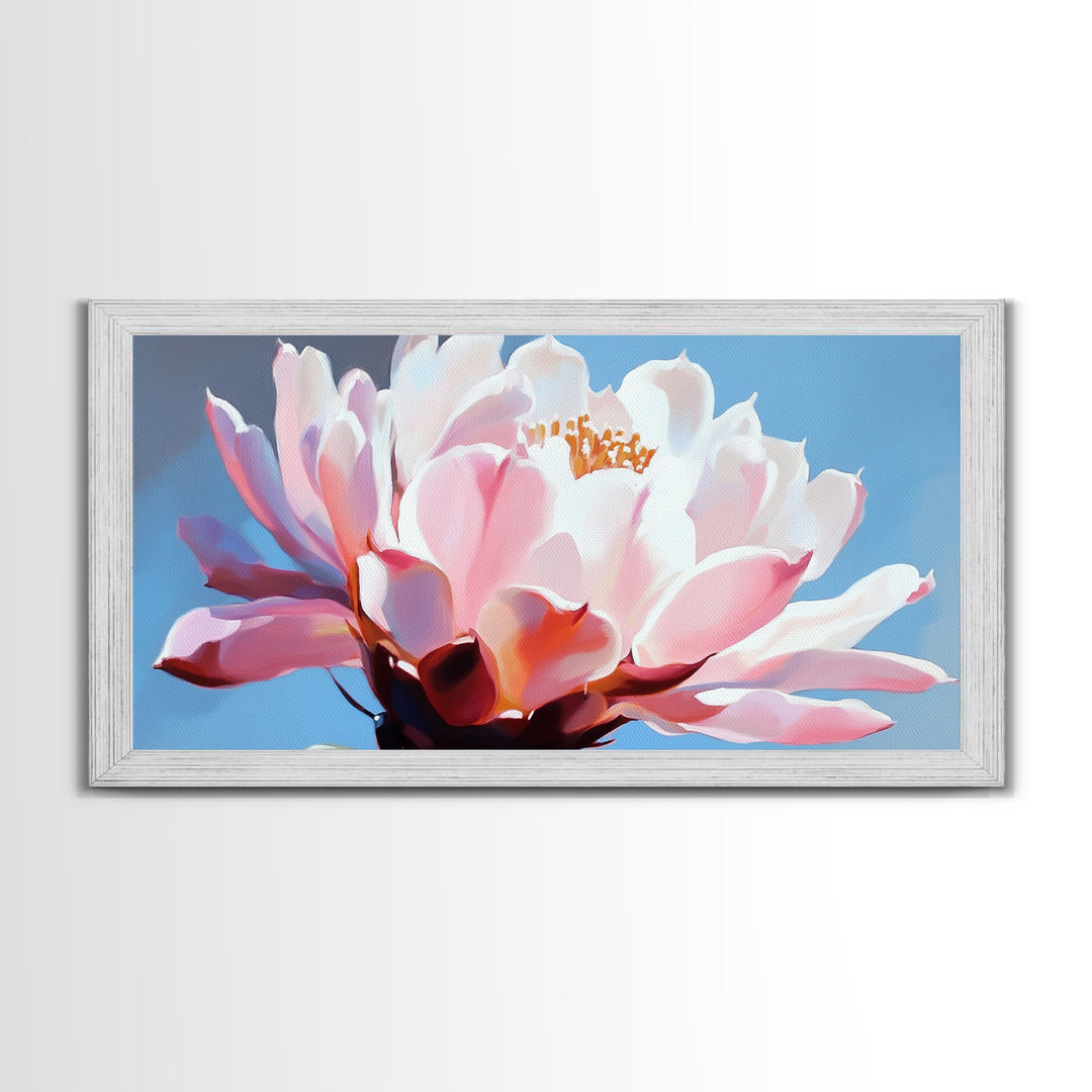 Blooming Cactus, Floral Wall Art, Desert Aesthetic, Boho Nature Decor, Soft Pink Botanical, Succulent Art, Canvas Print, Kitchen Decor