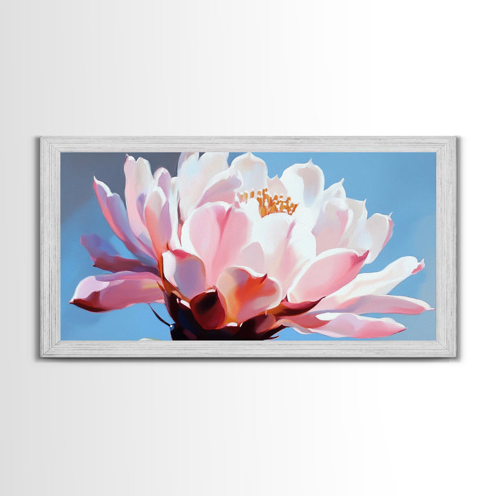 Blooming Cactus, Floral Wall Art, Desert Aesthetic, Boho Nature Decor, Soft Pink Botanical, Succulent Art, Canvas Print, Kitchen Decor