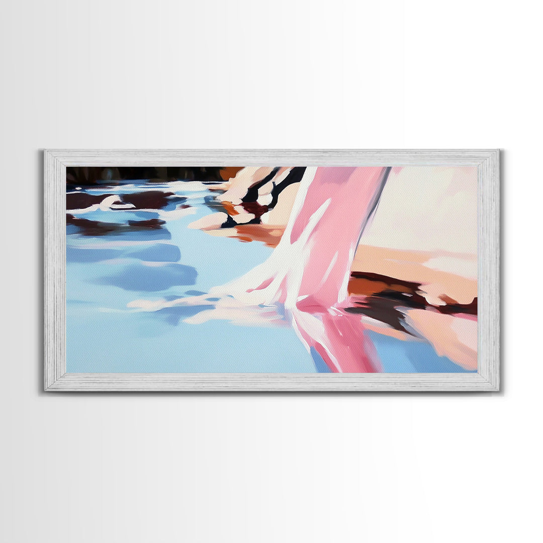 Flowing Water, Abstract Landscape, River Reflection, Soft Blues and Pinks, Peaceful Nature, Contemporary Minimalism, Canvas Print