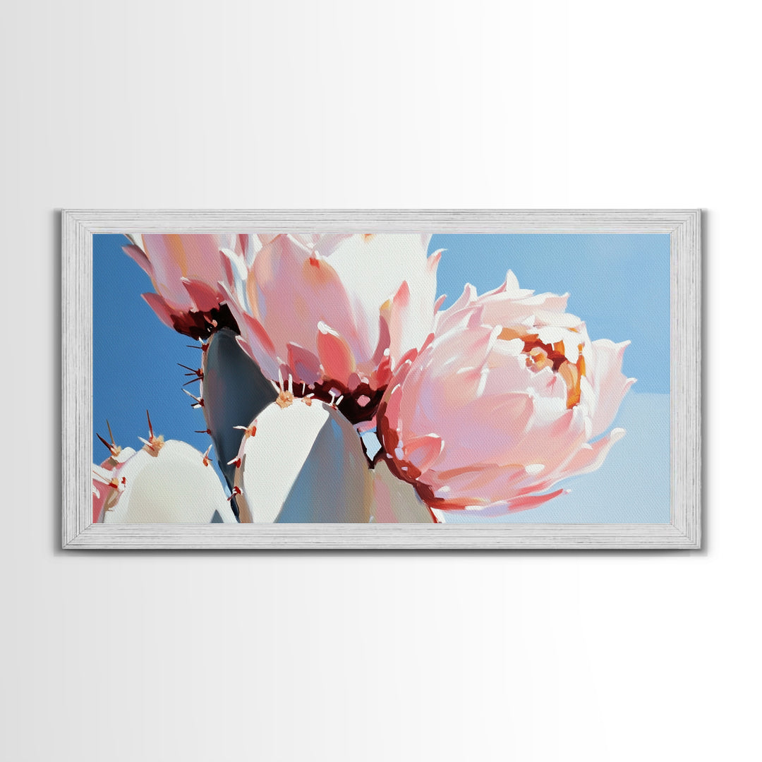 Cactus Blossoms, Desert Botanical Art, Vibrant Succulent, Pink Flowering Cactus, Bohemian Aesthetic, Canvas Print, Living Room