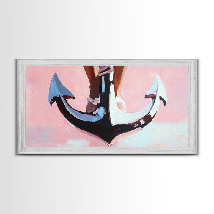 Nautical Anchor, Surreal Maritime, Ocean Aesthetic, Coastal Home Decor, Pink Nautical Art, Living Room Wall Art, Canvas Print