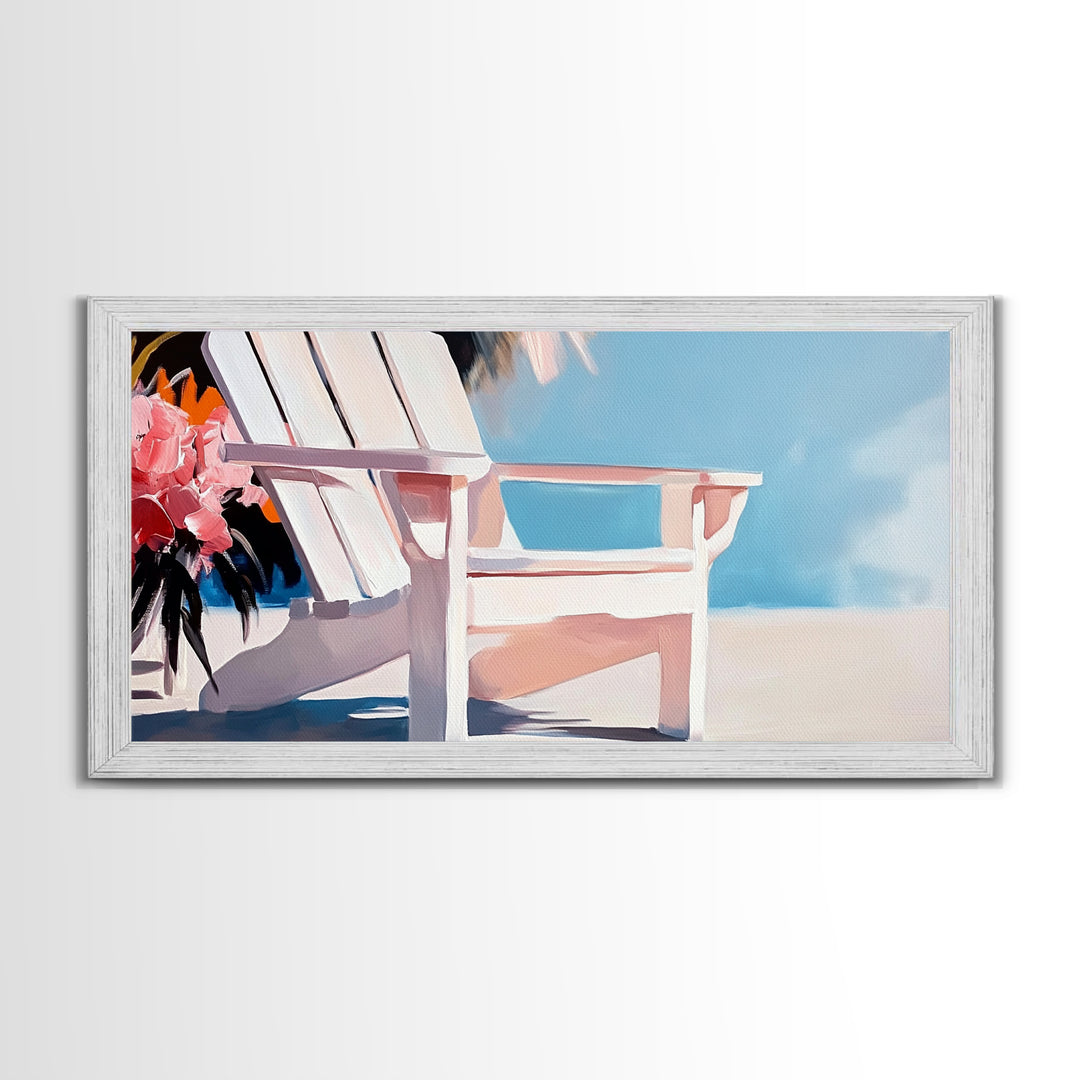 Beach Chair, Summer Relaxation, Coastal Outdoor Art, Vacation Aesthetic, Tropical Home Decor, Minimalist Pastel, Canvas Print, Patio