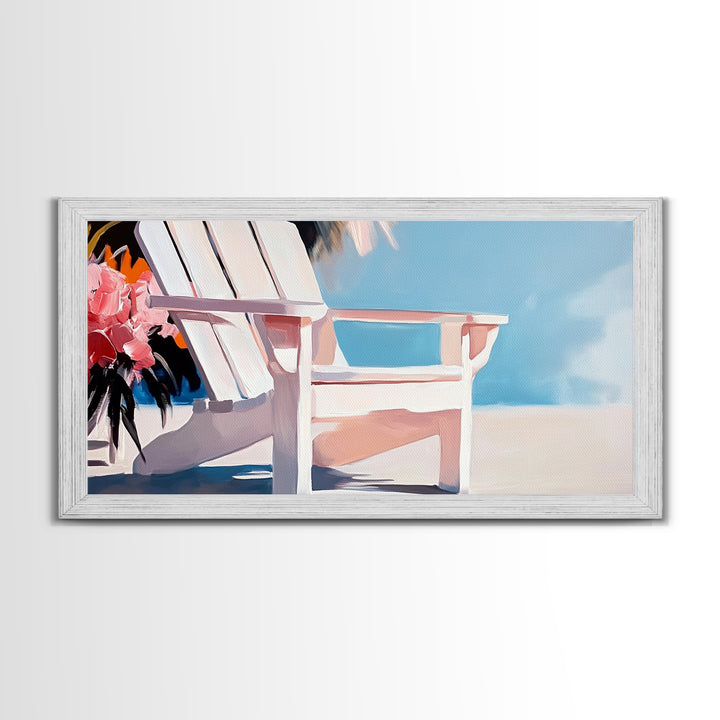 Beach Chair, Summer Relaxation, Coastal Outdoor Art, Vacation Aesthetic, Tropical Home Decor, Minimalist Pastel, Canvas Print, Patio