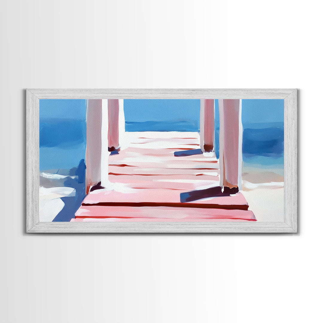 Pier View, Ocean Serenity, Minimalist Art, Beach House Wall Art, Modern Seascape, Living Room Decor, Canvas Print, Relaxing Aesthetic