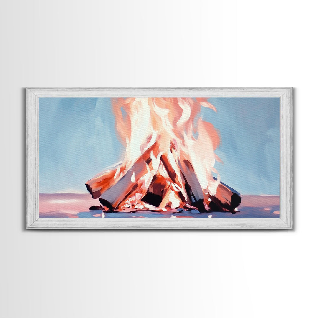 Bonfire, Evening Flames, Warm Wall Art, Fall Aesthetic, Cozy Cabin Decor, Minimalist Nature Art, Framed Canvas Print, Gift Idea