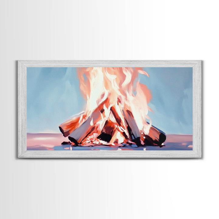 Bonfire, Evening Flames, Warm Wall Art, Fall Aesthetic, Cozy Cabin Decor, Minimalist Nature Art, Framed Canvas Print, Gift Idea
