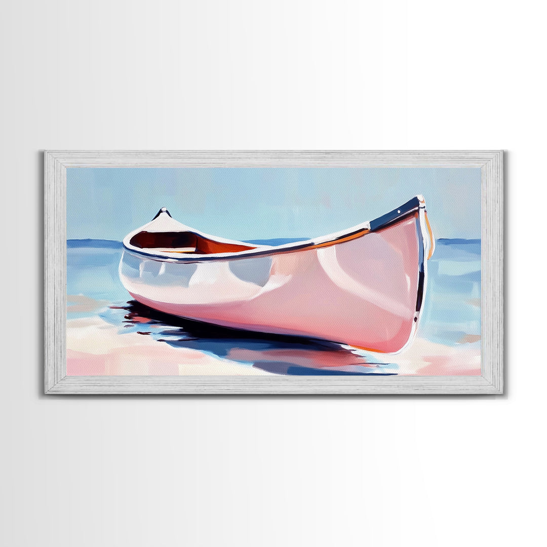 Canoe, Calm Waters, Minimalist Wall Art, Boho Adventure Decor, Nature Inspired Artwork, Lake House Aesthetic, Framed Canvas Print