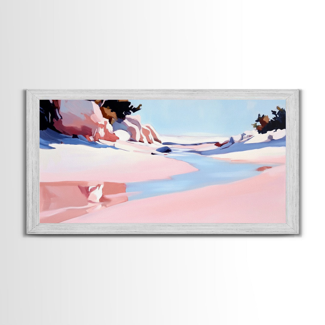 Desert River, Pastel Landscape, Western Aesthetic, Minimalist Nature Art, Boho Home Decor, Serene Wall Art, Framed Canvas Print