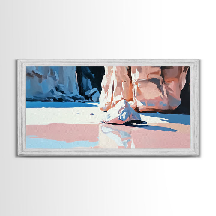 Canyon Reflection, Nature Wall Art, Modern Landscape Art, Neutral Earth Tones, Boho Aesthetic, Framed Canvas Print, Living Room Decor