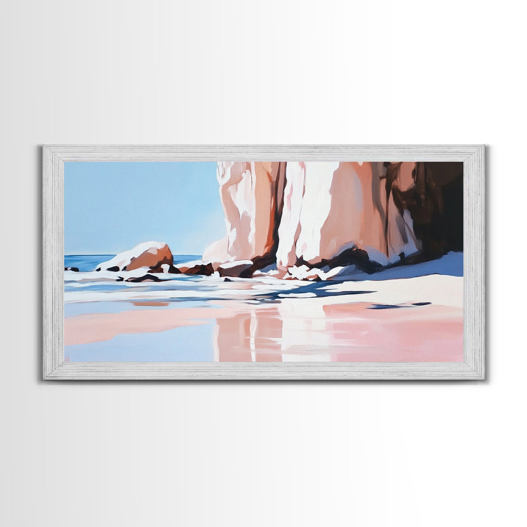 Beach Reflections, Rock Formations, Seaside Art, Canvas Print, Coastal Wall Decor, Ocean Painting, Living Room Art, Minimalist Beach Art