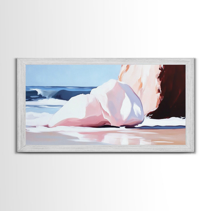 Ocean Rocks, Coastal Landscape, Beach Scene, Seaside Print, Framed Canvas Print, Modern Wall Art, Nautical Decor, Bathroom Art