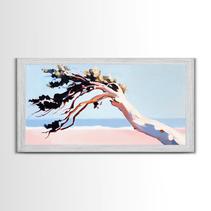 Coastal Tree, Windy Beach, Ocean Breeze, Framed Canvas Print, Minimalist Art, Coastal Wall Art, Living Room Wall Art, Beach House Decor