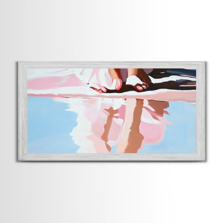 Barefoot Reflection, Sunlit Serenity, Beachside Calm, Framed Canvas Print, Coastal Home Decor, Ocean Art, Dreamy Seascape, Minimalist Aesthetic