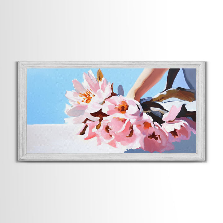 Blush Bouquet, Delicate Flowers, Feminine Touch, Framed Canvas Print, Soft Pastel Decor, Elegant Wall Art, Bedroom Aesthetic, Wedding Gift