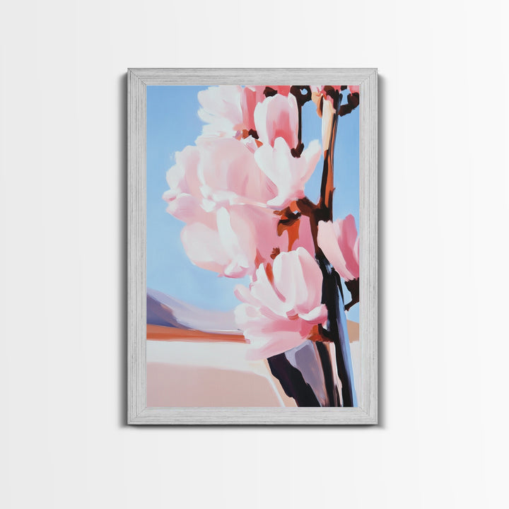 Blush Magnolia Art, Minimalist Floral Painting, Elegant Spring Decor, Pastel Botanical Print, Framed Canvas Print, Bedroom Wall Art