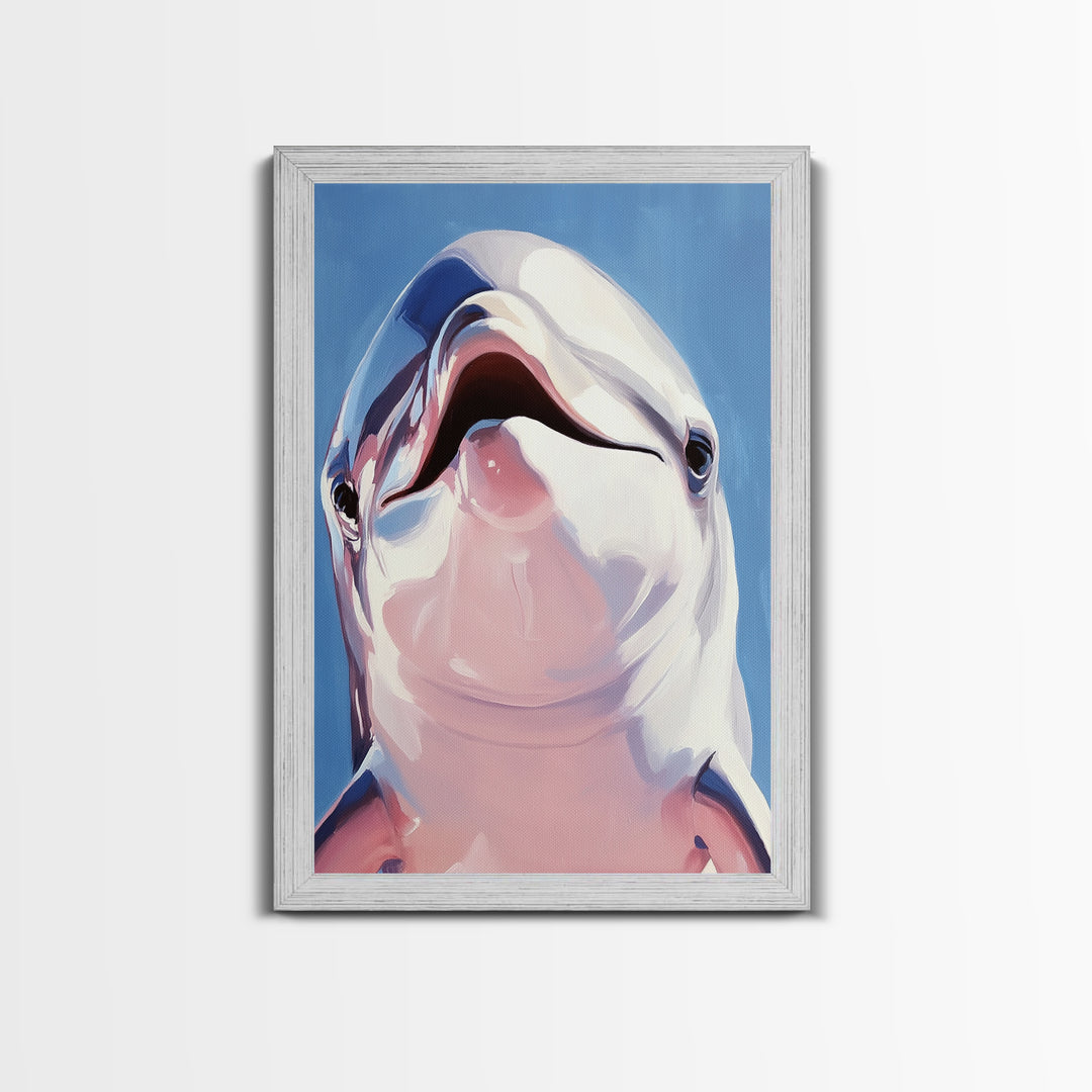 Dolphin Smile, Ocean Wildlife, Playful Sea Art, Coastal Decor, Nautical Wall Art, Canvas Print, Kids Room Art, Marine Animal Painting