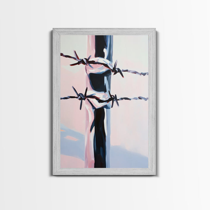 Barbed Wire, Western Art, Minimalist Ranch Style, Rustic Fence, Framed Canvas Print, Modern Wall Art, Cowboy Aesthetic, Bold Home Decor