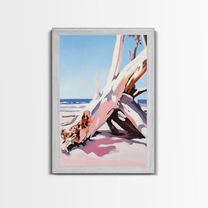 Driftwood Art, Coastal Scene, Beach Sunset, Rustic Ocean Decor, Bohemian Style, Canvas Print, Living Room Wall Art, Nautical Home Decor