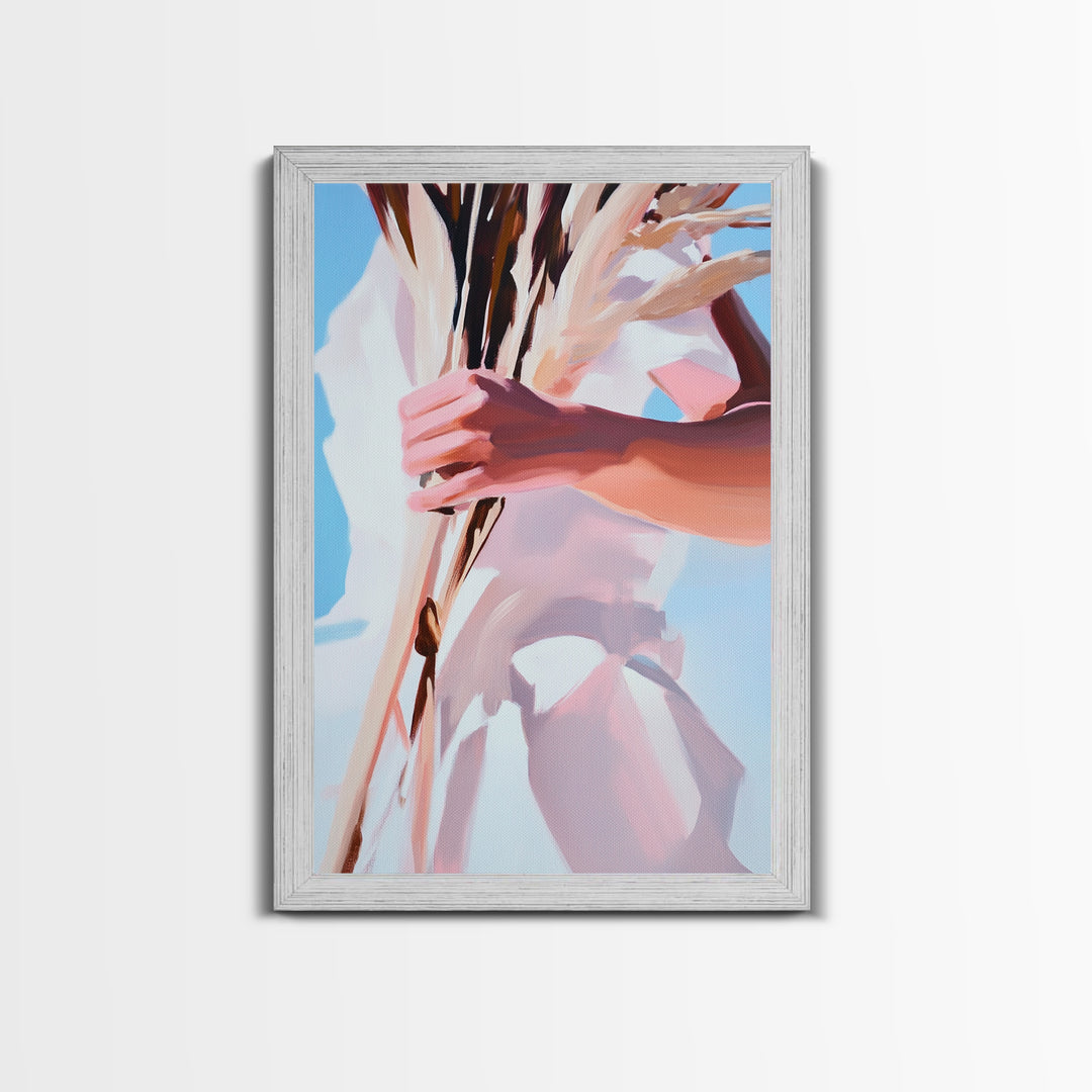 Boho Chic, Dried Flowers, Feminine Aesthetic, Soft Pastel Art, Canvas Print, Bedroom Wall Art, Modern Bohemian Decor, Floral Painting