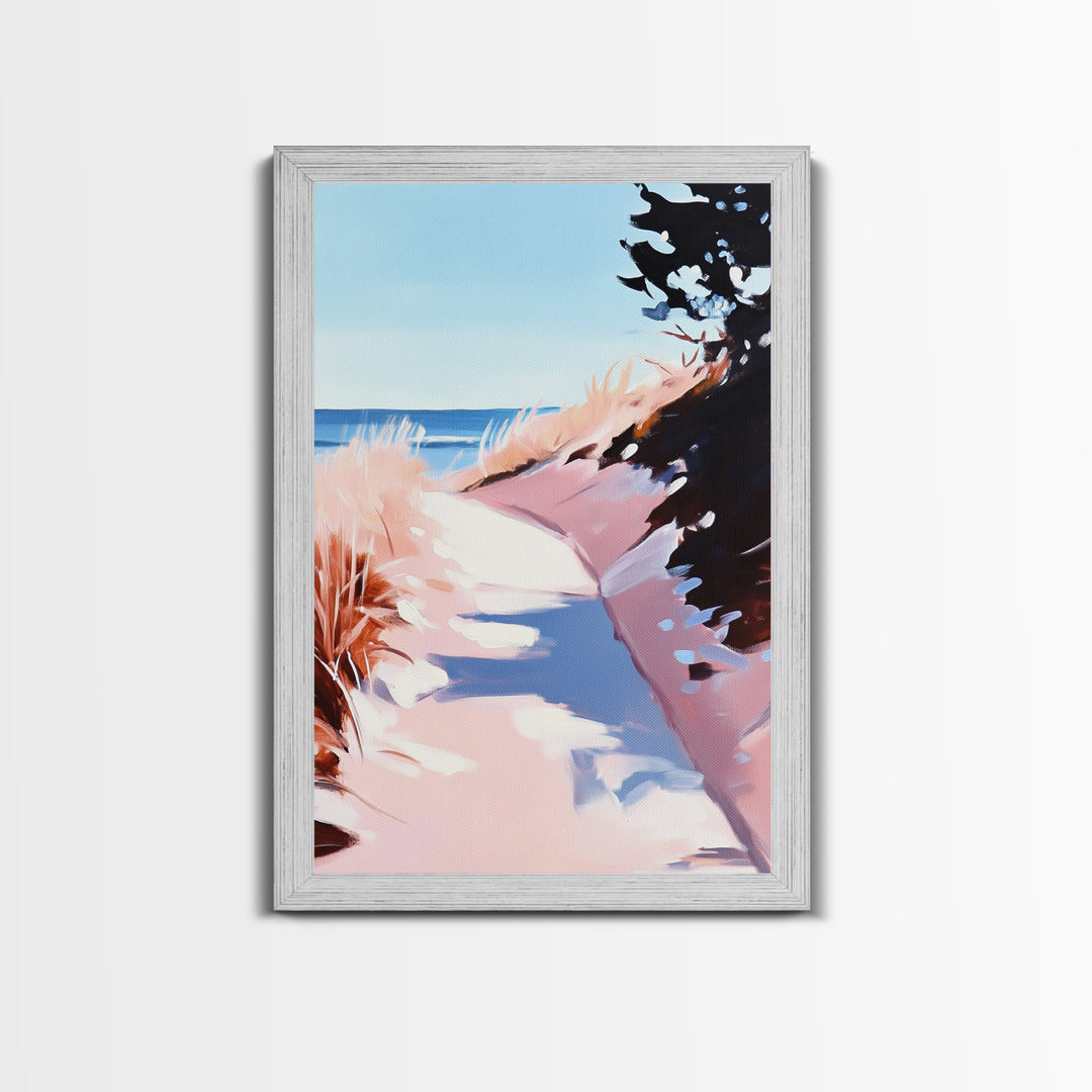 Coastal Dunes, Seaside Pathway, Beach Grass, Tranquil Nature Scene, Canvas Print, Living Room Wall Art, Soft Pastel Landscape