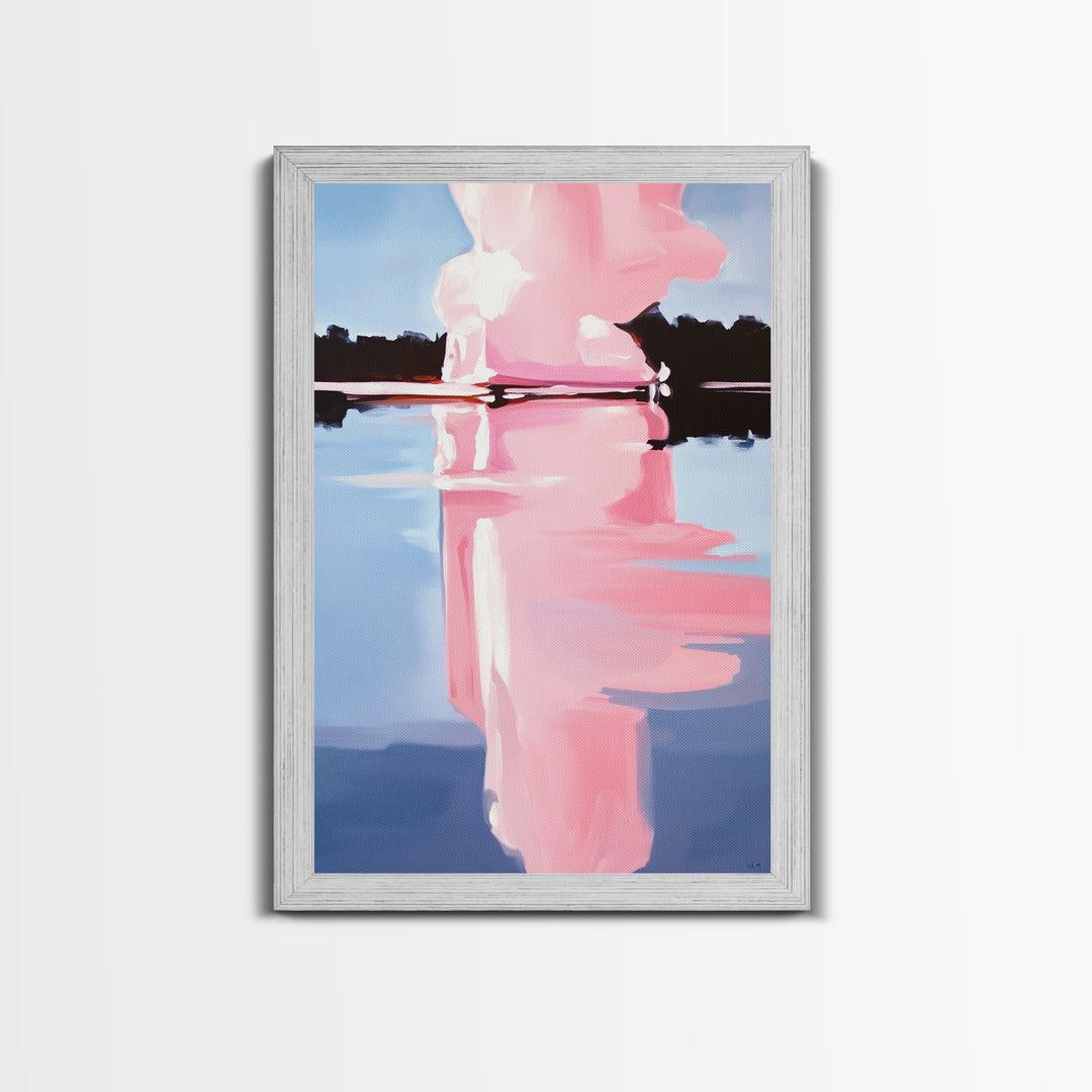 Pink Cloud, Reflection Art, Modern Landscape, Framed Canvas Print, Blue Sky Painting, Large Wall Art, Minimalist Decor, Office Art