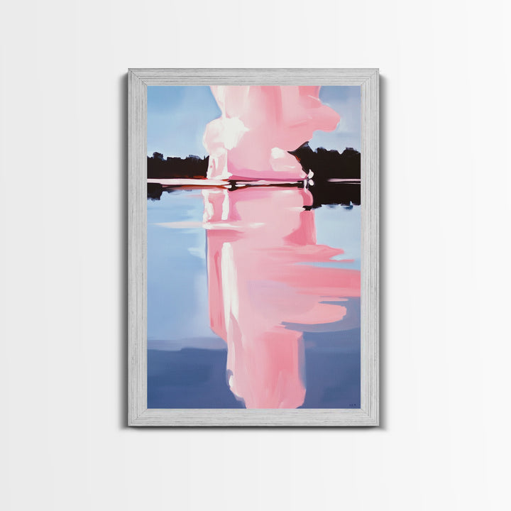 Pink Cloud, Reflection Art, Modern Landscape, Framed Canvas Print, Blue Sky Painting, Large Wall Art, Minimalist Decor, Office Art