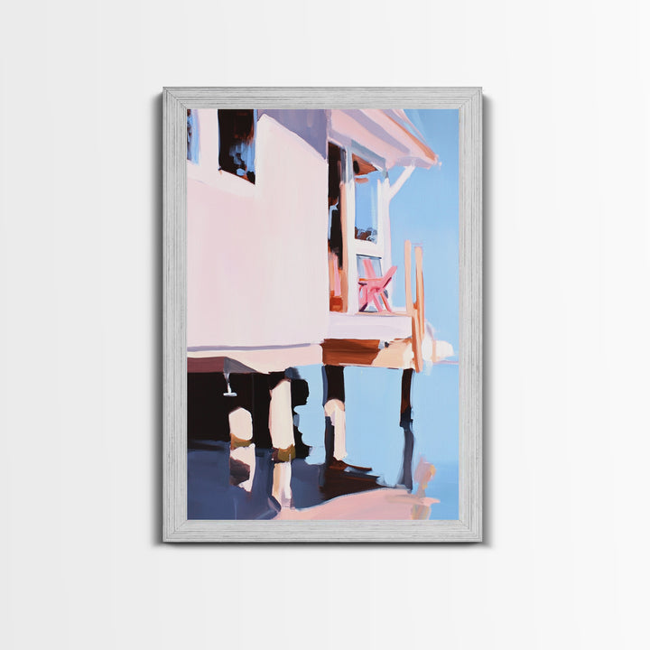 Coastal House, Seaside Home, Beachfront Art, Framed Canvas Print, Modern Coastal Art, Living Room Wall Art, Ocean Painting