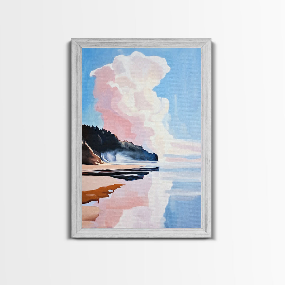 Cloud Reflection, Coastal Landscape, Ocean Sunset Art, Seaside Wall Decor, Framed Canvas Print, Minimalist Beach Art, Living Room Print