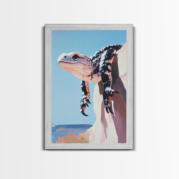 Lizard on Rock, Desert Wildlife, Framed Canvas Print, Nature Wall Art, Bold Animal Painting, Southwest Decor, Reptile Lover Gift, Statement Piece