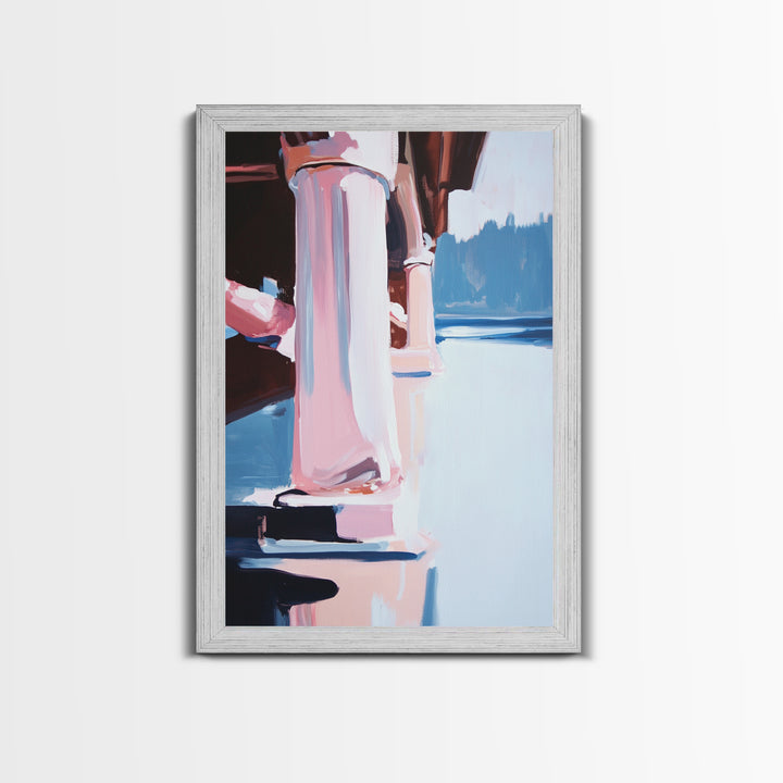 Bridge Reflection, Water Landscape, Framed Canvas Print, Tranquil Wall Art, Modern Minimalist Painting, Calm Home Aesthetic, Neutral Decor