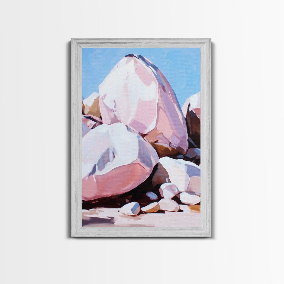 Pink Boulders, Desert Rocks, Framed Canvas Print, Minimalist Nature Wall Art, Earthy Home Decor, Boho Aesthetic, Southwest Landscape