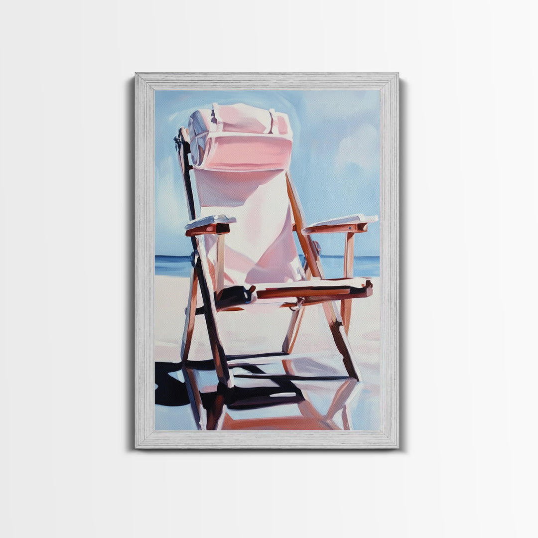Beach Chair, Relaxing Art, Seaside Escape, Summer Vibes, Canvas Print, Coastal Home Decor, Boho Aesthetic, Minimalist Beach Scene
