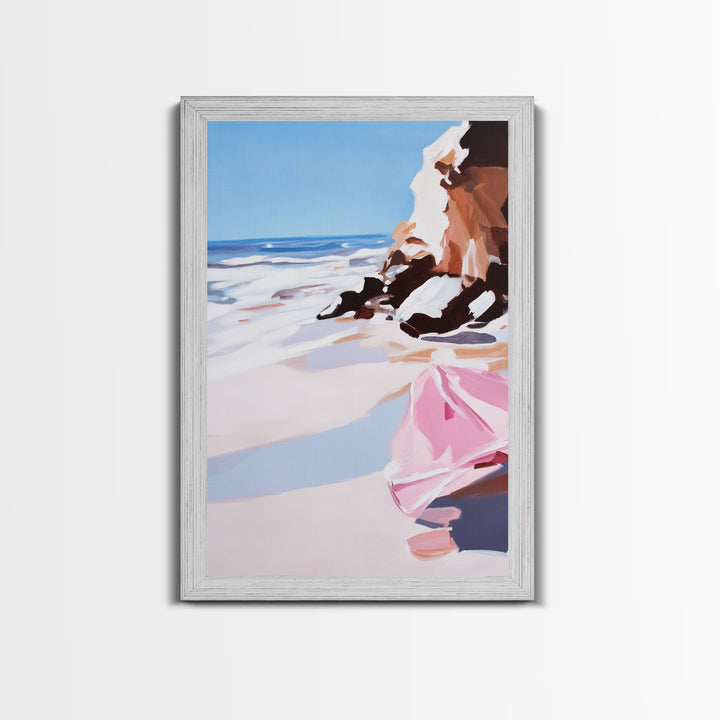 Ocean Cliffs, Coastal View, Framed Canvas Print, Beach House Wall Art, Minimalist Seascape, Nautical Home Aesthetic, Summer Vibes