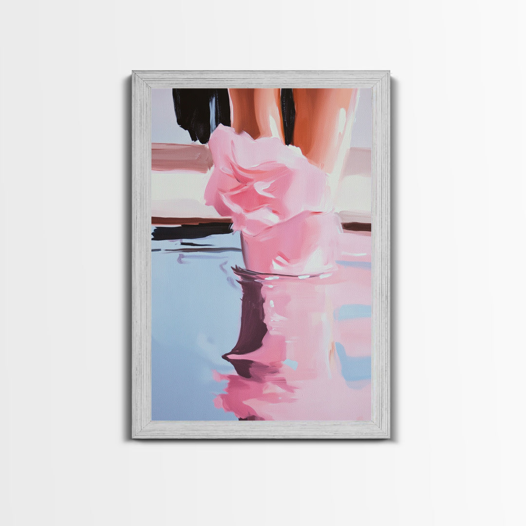 Romantic, Water, Reflection, Feminine, Framed Canvas Print, Elegant Minimalist Artwork, Soft Aesthetic Home Decor, Bedroom Wall Art, Fashion Art