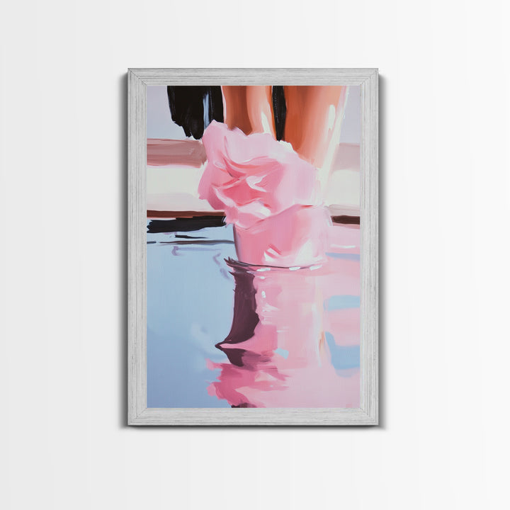 Romantic, Water, Reflection, Feminine, Framed Canvas Print, Elegant Minimalist Artwork, Soft Aesthetic Home Decor, Bedroom Wall Art, Fashion Art