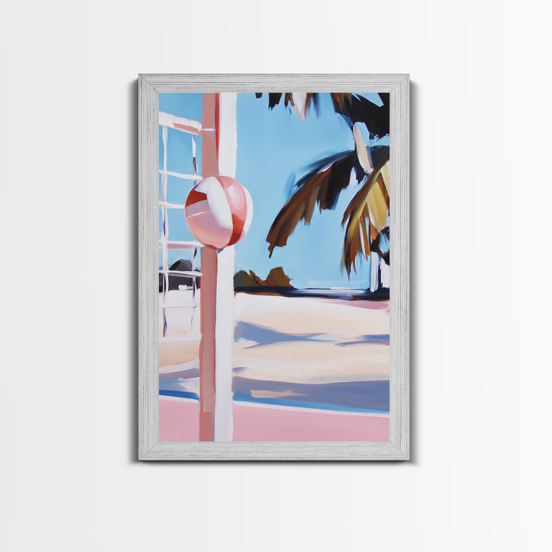 Beach Volleyball, Coastal Fun, Tropical Vibes, Sunset Sport, Canvas Print, Summer Wall Art, Beach House Decor, Relaxed Style