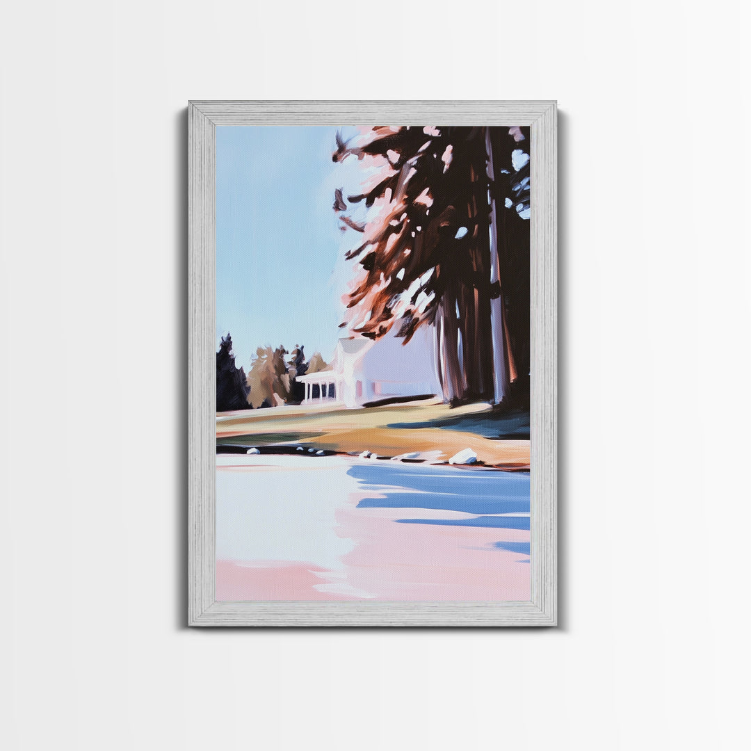 Autumn Tree, Tranquil Landscape Painting, Nature Retreat Art, Framed Canvas Print, Cozy Cabin Wall Decor, Fall Aesthetic