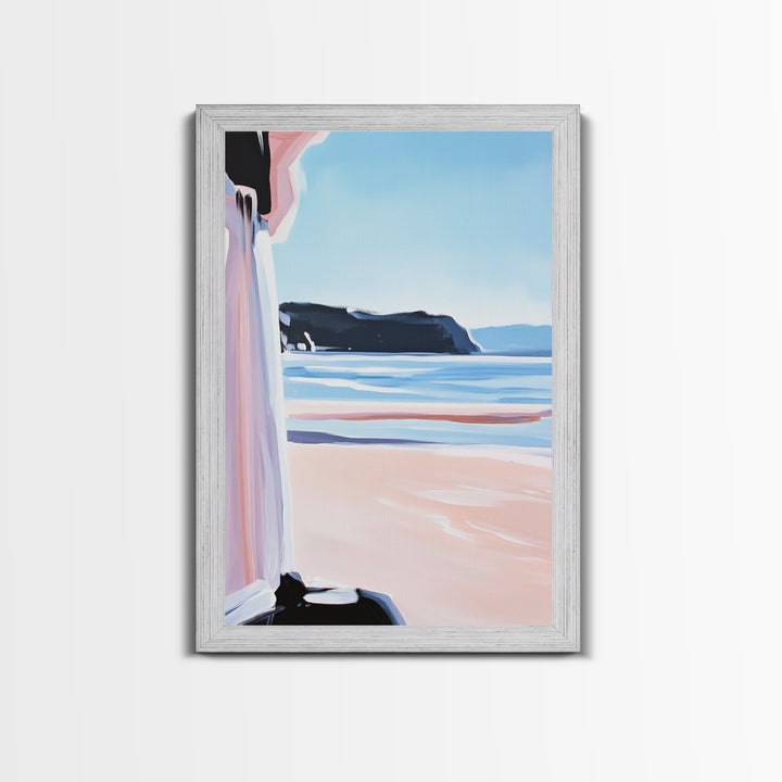 Ocean Horizon, Coastal Landscape, Serene Beach Art, Pastel Tones, Framed Canvas Print, Minimalist Home Decor, Living Room Art