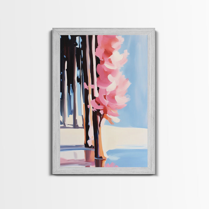Pink Blossoms, Nature, Floral, Botanical, Spring, Bloom, Elegant, Soft Tones, Romantic, Minimalist, Aesthetic, Framed Canvas Print