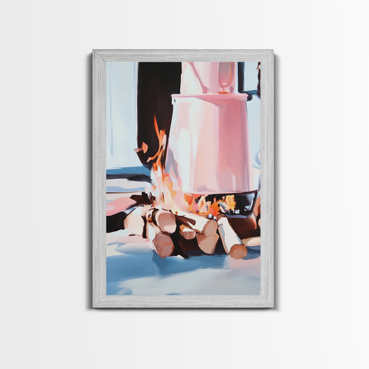 Campfire, Cozy Art, Autumn Decor, Rustic Wall Art, Framed Canvas Print, Cabin Vibes, Warm Aesthetic, Nature Lover Artwork