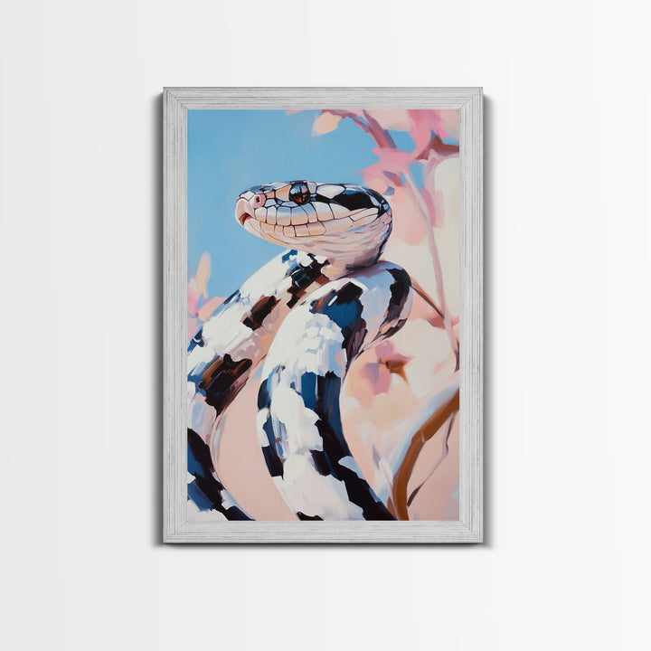 Black and White Snake, Nature Portrait, Wildlife Art, Framed Canvas Print, Jungle Theme Decor, Modern Animal Wall Art, Office Accent