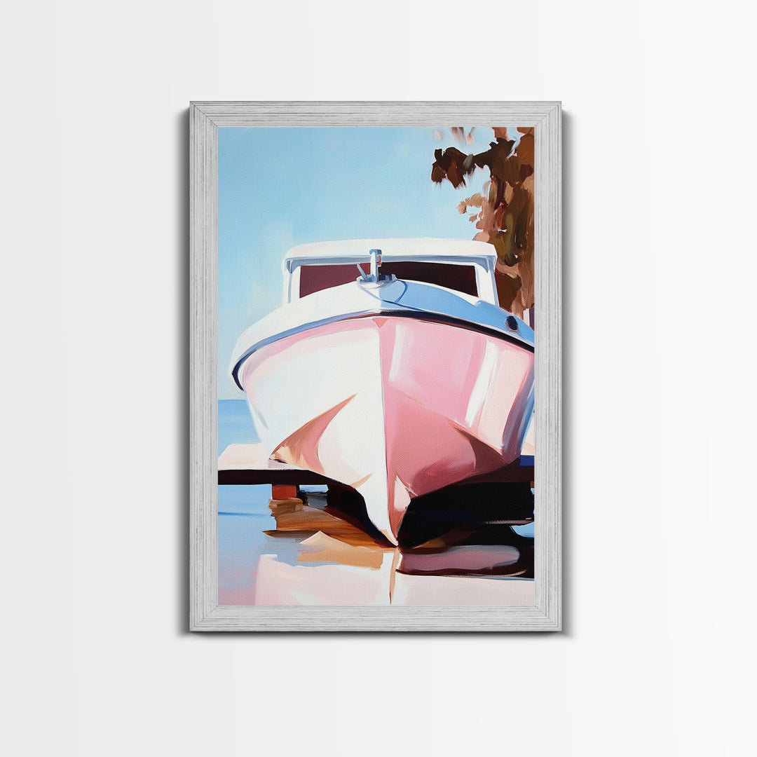 Boat Reflection, Coastal Decor, Nautical Art, Marina Print, Framed Canvas Print, Ocean Wall Art, Minimalist Seascape, Tranquil Artwork