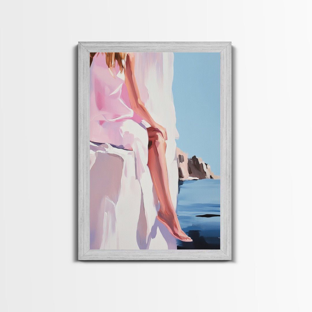 Abstract Rock, Water Reflection, Earthy Tones, Tranquil Nature Scene, Modern Aesthetic, Framed Canvas Print, Living Room Wall Art