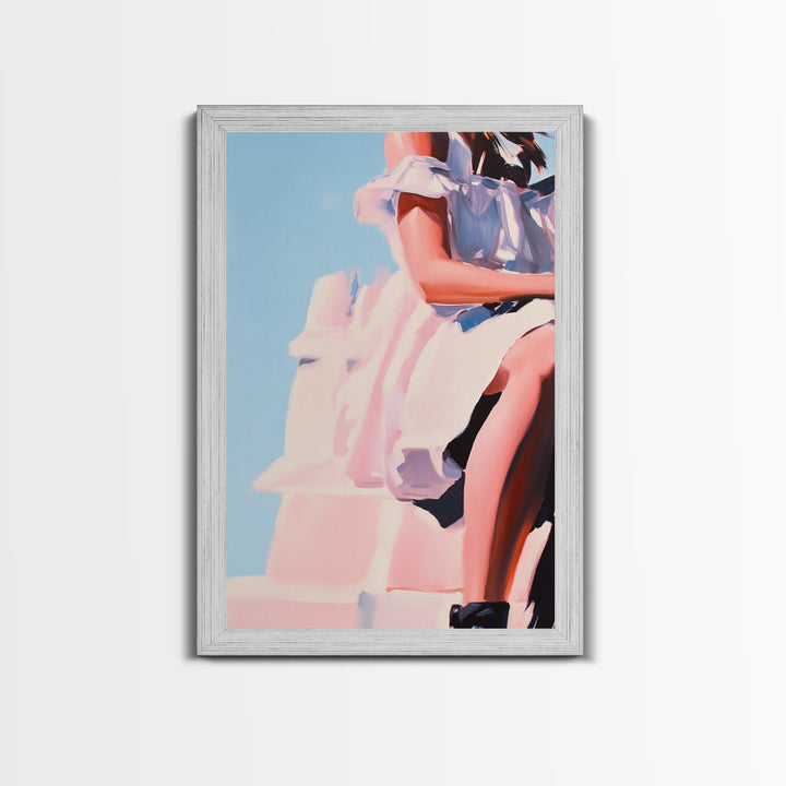 Dreamy Dress, Feminine Fashion, Soft Romantic Art, Framed Canvas Print, Boho Wall Decor, Modern Minimalist Artwork, Bedroom Wall Art