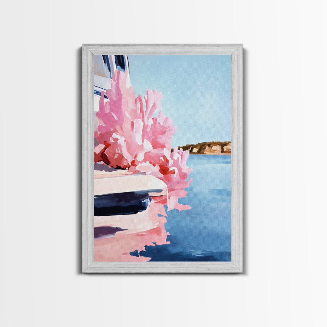 Boat Reflection, Nautical Wall Art, Ocean Painting, Framed Canvas Print, Coastal Living Decor, Modern Seascape, Beach House Artwork