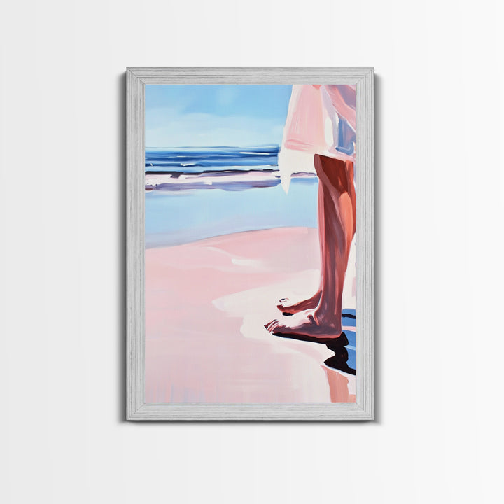 Barefoot Beach, Ocean View, Coastal Serenity, Minimalist Art, Framed Canvas Print, Seaside Aesthetic, Bedroom Decor, Relaxing Wall Art