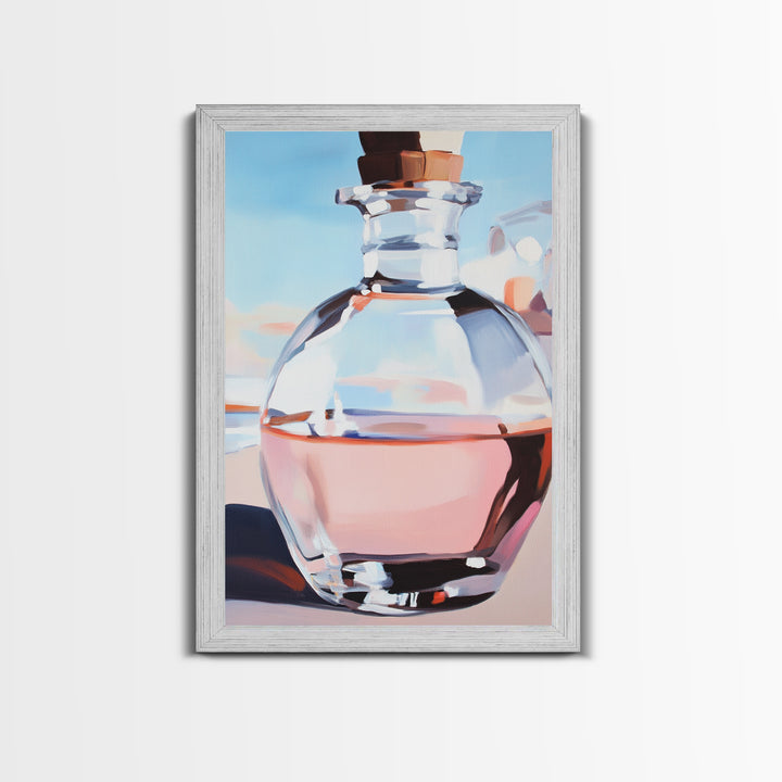 Abstract Bottle, Pink Aesthetic, Modern Kitchen Wall Art, Contemporary Bar Decor, Minimalist Still Life, Framed Canvas Print